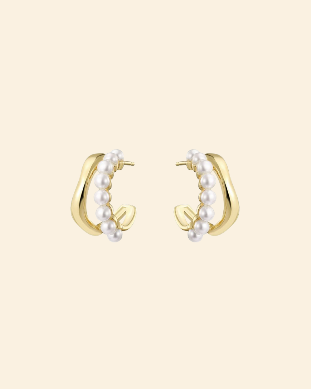 Mini pearl double hoops