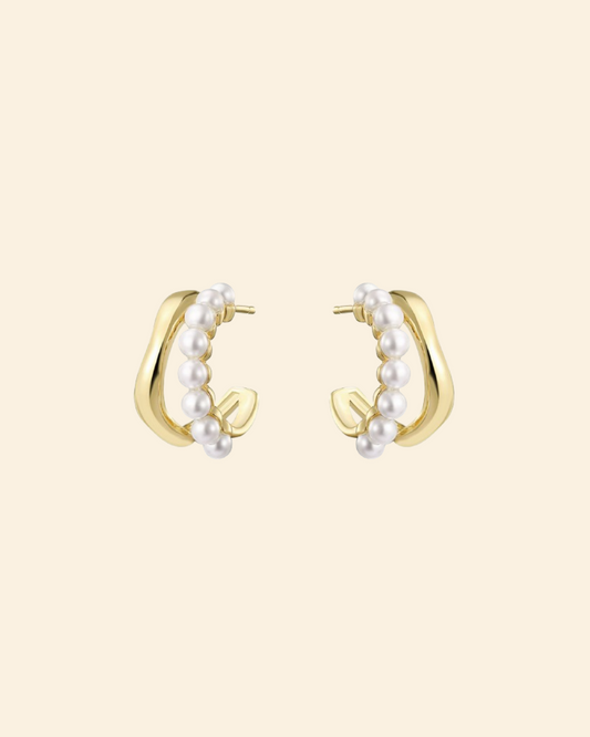 Mini pearl double hoops