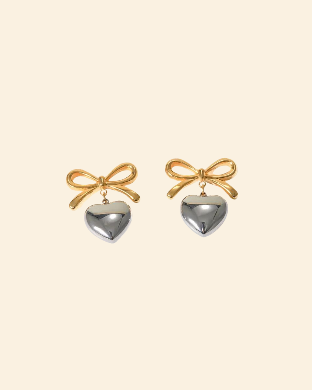 Heart & bow Earrings (two-tone)